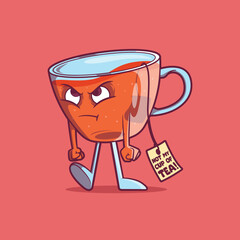 Cup of Tea character walking upset vector illustration. Emotions, drinks, funny design concept.