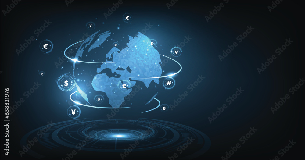 Aufkleber global currency money transfer concept.global network connection.global currency exchange, foreign e