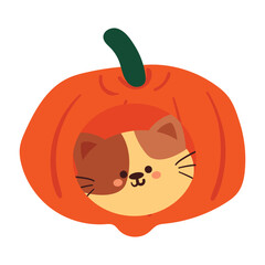 hand drawing cartoon halloween pumpkin and cat. cute halloween decor element sticker. design for card, print