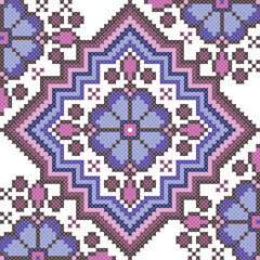 seamless pattern with flowers. tribal pattern. local fabric pattern. pixel pattern. cross stitch.