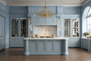 Blue style kitchen. Generate Ai