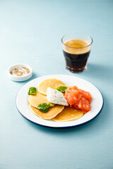 Savory pancakes with salmon and cream cheese