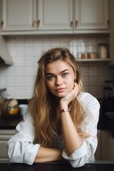 portrait of a confident young woman relaxing in the kitchen at home