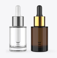 Blank Clear Glass Essential Oil Dropper Bottle, 3d illustration.