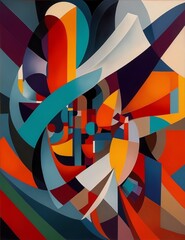 Photo of an abstract painting with vibrant colors and dynamic shapes