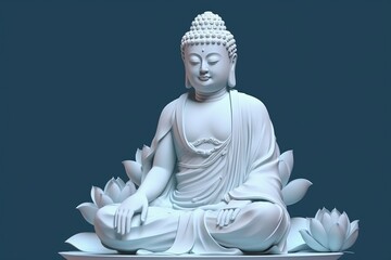 Buddha white statue lotus. Generate Ai