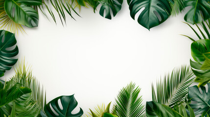 Fototapeta na wymiar Top view exotic tropical leaves on a white background
