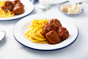 Spaghetti with meatballs and tomato sauce