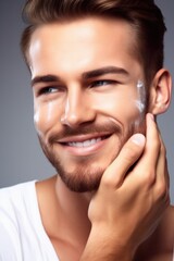 shot of a handsome young man applying moisturiser on his face