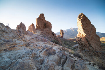 Fototapeta premium Sunset seen from the Roques de Garcia viewpoin in Teide National Park, Tenerife - Spain