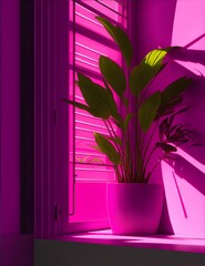 Photo of a potted plant on a sunny window sill
