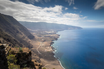Viewpoint Mirador de la Pena with view over La Frontera and El Golfo valley on the island of El Hierro, Canary Islands, Spain.