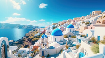 Panoramic view of Oia town on Santorini island, Greece