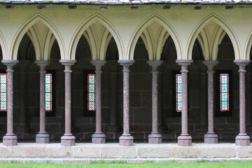 Fototapeta premium cloister at a medieval abbey at le mont-saint-michel in normandy (france) 