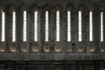 refectory at a medieval abbey at le mont-saint-michel in normandy (france) 