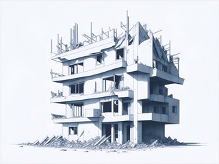 House ruin drawing. AI generated illustration
