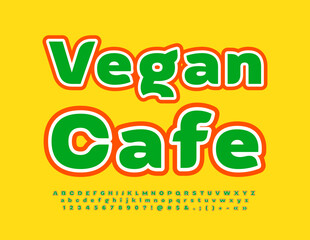 Naklejka premium Vector eco Signboard Vegan Cafe. Elegant bright Font. Colorful Alphabet Letters and Numbers