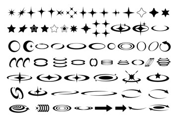 Set of abstract isolated retro futuristic geometric elements in y2k style. Collection with symbols and shapes for template, poster, web, landing page, stickers