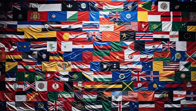 Colorful flags of the world. Background from many flags of the world.