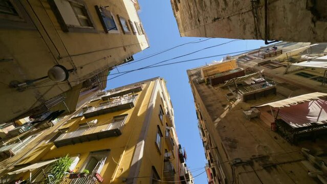 Wide angle clip on a gimbal of the historic district in Naples - Quartieri Spagnoli - 03