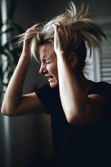 shot of an unrecognizable woman experiencing a panic attack while at home