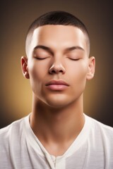 shot of a young man meditating with his eyes closed