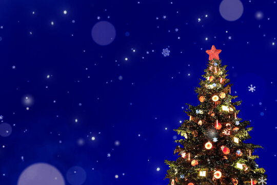 クリスマスツリー｜ダークブルー背景