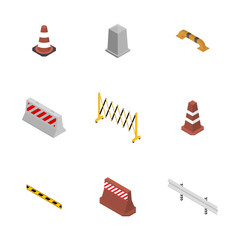 Under construction design elements, flat 3D isometric style.