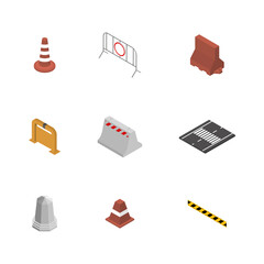 Under construction design elements, flat 3D isometric style.