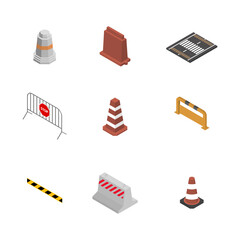 Under construction design elements, flat 3D isometric style.