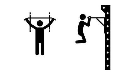 Set of stick figures pull-ups on the bar, flat vector illustration.