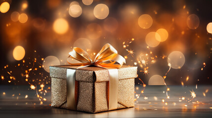 gift box with christmas lights - obrazy, fototapety, plakaty