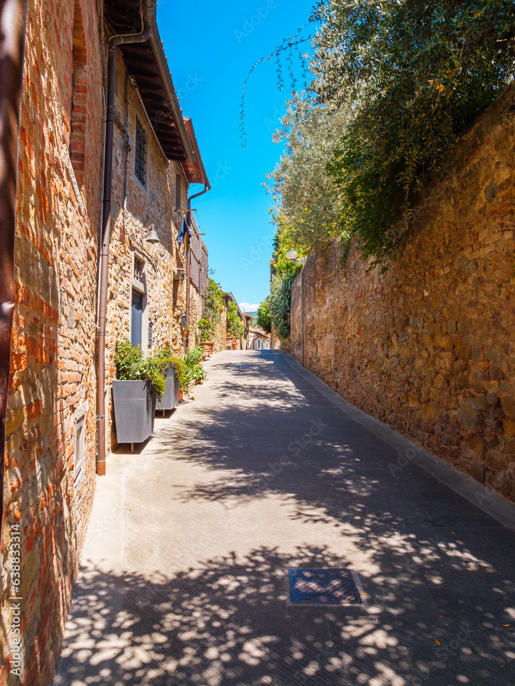 Wall mural vinci in tuscany street with houses and trees