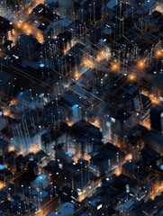 Abstract technology background. blurred city entangled in a network of connections digitalization