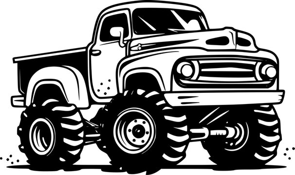 Monster Truck | Black and White Vector illustration