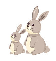 Two bunnies sitting and looking up semi flat color vector character. Furry animals. Editable full body animal on white. Simple cartoon spot illustration for web graphic design