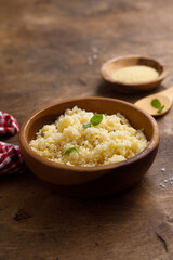 Traditional homemade couscous with fresh basil