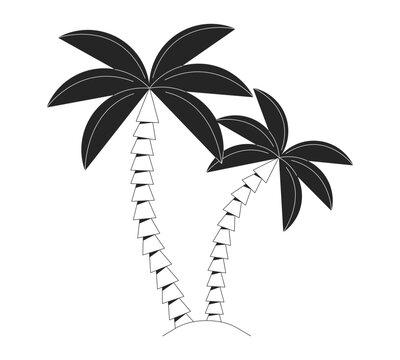 Exotic coconut trees flat monochrome isolated vector object. Decorative palm tree. Editable black and white line art drawing. Simple outline spot illustration for web graphic design