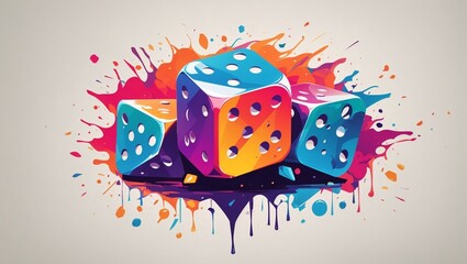  colorful dice illustration of an background - obrazy, fototapety, plakaty