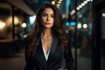 Fototapeta premium Professional Engagement. Businesswoman's Focus on Client. Confident Demeanor and Attire. Generative Ai