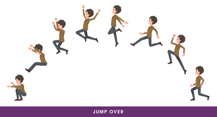 大きく飛び越えるブレザー男子学生のセット