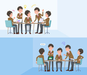 脳内会議をするブレザー男子学生のセット