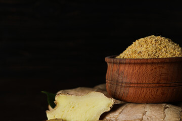 Seasoning and spices concept - ginger, homemade seasoning