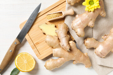 Fototapeta na wymiar Seasoning and spices concept - ginger, homemade seasoning