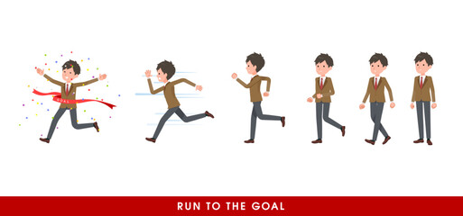 走り出すブレザー男子学生のセット