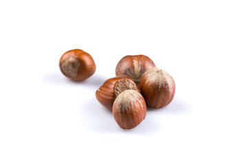 Hazelnuts on white