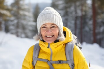 Fototapeta na wymiar natural portrait of a mature woman on a winter hike