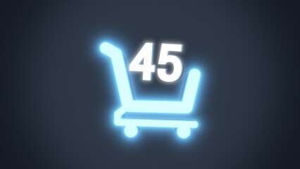 animation the rise of Items in the shopping cart. Happy shopping on blue background