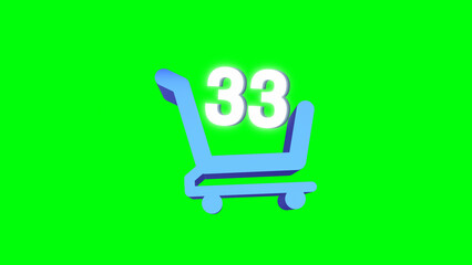 animation the rise of Items in the shopping cart. Happy shopping on green background
