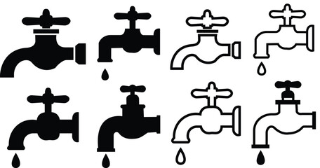 set of Faucet icon on white background. line faucet icon symbol sign from modern cleaning for mobile concept and web apps design. Water tap. Bathroom faucet symbol flat ,line style.